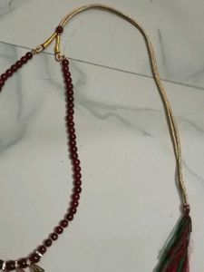 Elegant MaroonRed Beaded Necklace+Earrings Set