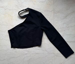 Black One shoulder with Embellished Neckline