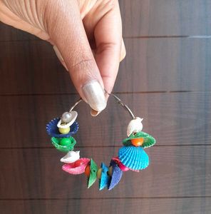 Funky Colorful Shell Hoop Earrings