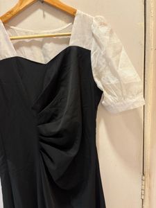 Chic Black Puff Sleeve Midi Dress