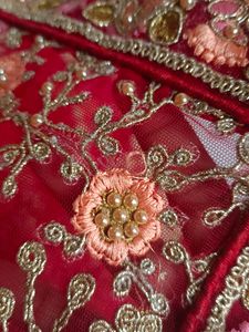 A Pretty Red Colour Net Embroidered Saree