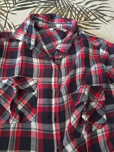 Red and Blue Plaid Button-Up Shirt