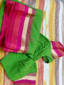 Parrot Green Saree with Pink Border