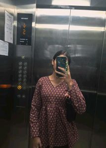 Purple Floral Print Cotton Kurta