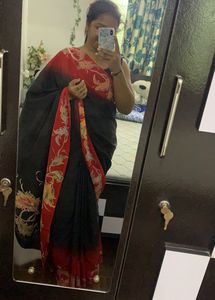 Black Floral Silk Saree🖤🌺