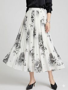 Elegant Pleated Floral Midi Skirt