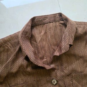 Vintage Brown Textured Short Sleeve Shirt