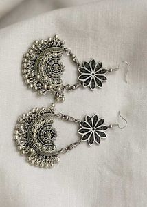 Oxidized Silver Floral Chandbalis
