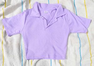 Lilac Ribbed Polo Crop Top