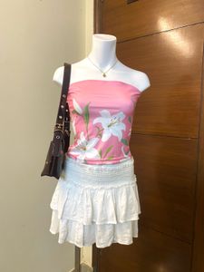 Pink Floral Print Tube Top 🎀