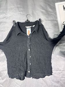 Crushed Black Button-Up  short shirt