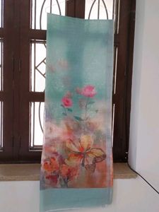 Elegant Floral Print Linen Dupatta