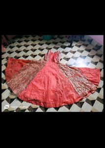 bust 38 Elegant Coral Embroidered Gown
