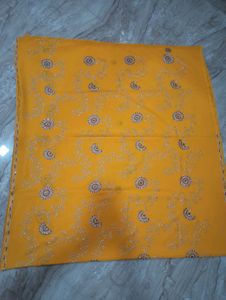 Yellow Hand Embroidered Saree with blouse