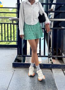 Green Floral Mini Skirt