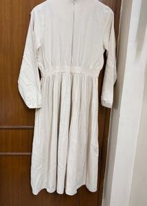 Korean Beige Pleated Midi Dress