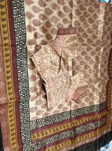 Elegant Hand Block Tussar Silk Saree with Blouse