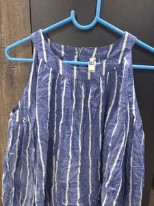 Blue and White Striped Casual Top