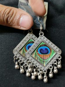 Peacock Feather Dangle Earrings