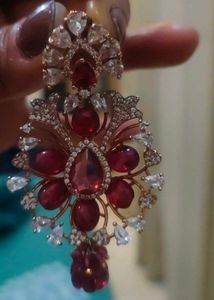 Exquisite Red &amp; White Stone Earrings