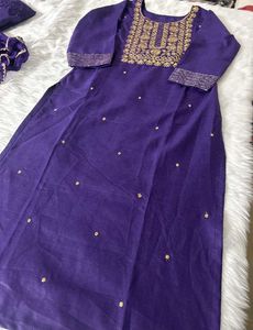 Beautiful Purple Kurta Set with Gold Embroidery