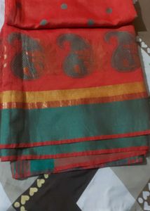 Vibrant Red Saree with Paisley Border