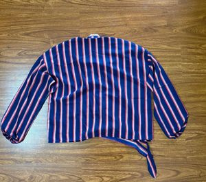 Striped V-Neck Button-Down Top