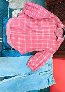 Pink Plaid Shirt and Blue Jeans