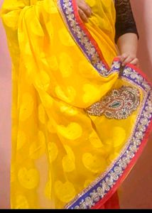 Vibrant Yellow Saree with Embellished Border