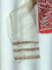 Red &amp; White Netted Lehenga Choli Set (Women)