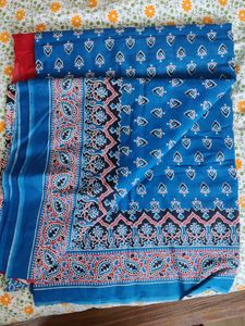 Beautiful Blue Block Print Saree - Pure Cotton