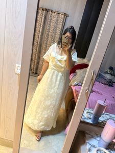 Elegant Cream Lace Maxi Dress🦋🧚🏻‍♀️