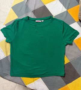 Green Ribbed Cropped Top