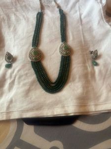 Emerald Beaded Necklace & Earring Set