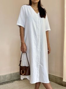 Effortless Linen Blend Button-Up Dress