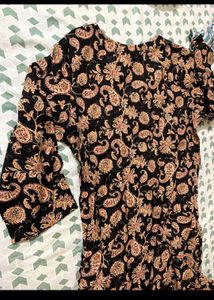 black Floral Print Kurti