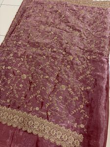 Exquisite Embroidered Silk Saree with stitched blo