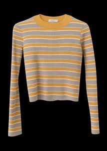 Women Mock Neck Yellow Stripes Sweater