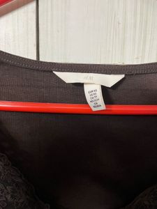 Brown Ribbed Lace Neckline Top
