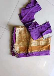 Purple Saree with Gold Border