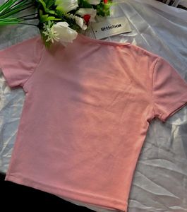 Cute Pink Ribbed Lace Trim Top Littlebox