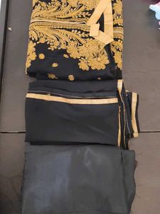 Black &amp; Gold Embroidery Semi stitched material