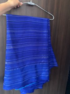 Royal Blue Sequined Saree without blouse peticot