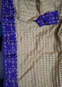 Cream Checked Saree with Royal Blue Floral Border