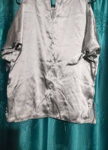 Stylish Silver Top with Embellished Neck