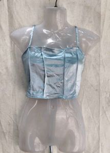 I. Light Blue Satin Corset Top