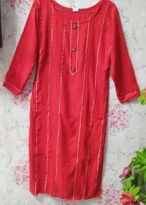 Elegant Red Kurta with Golden Stripes