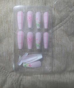 Cute Pink Floral Press-On Nails