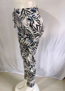 Italian Brand Leaf Print Drawstring Pant Free Size