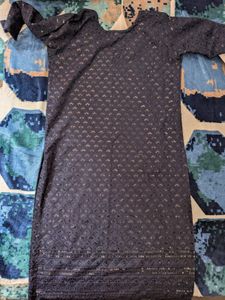 Elegant Navy Blue Kurta with Lace Detail
